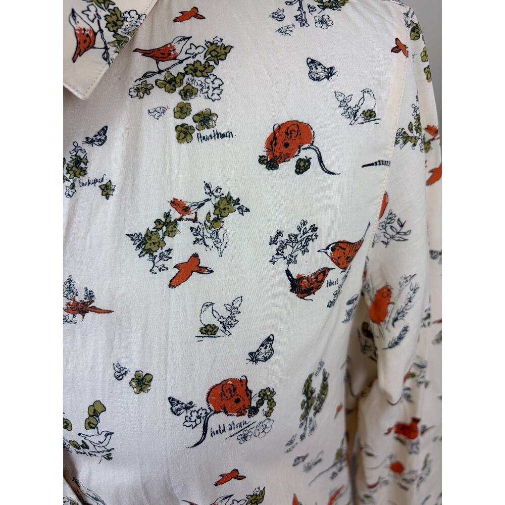 Barbour Bird Field Mouse Print Button Down Shirt Size 6 Classic British Core - Picture 2 of 5